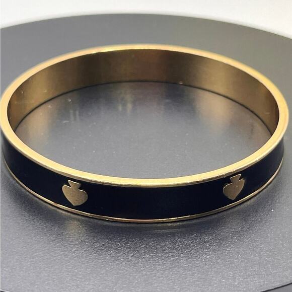 Kate Spade New York Black Enamel Gold Plated Ace Of Spade Bangle Bracelet - Picture 6 of 8